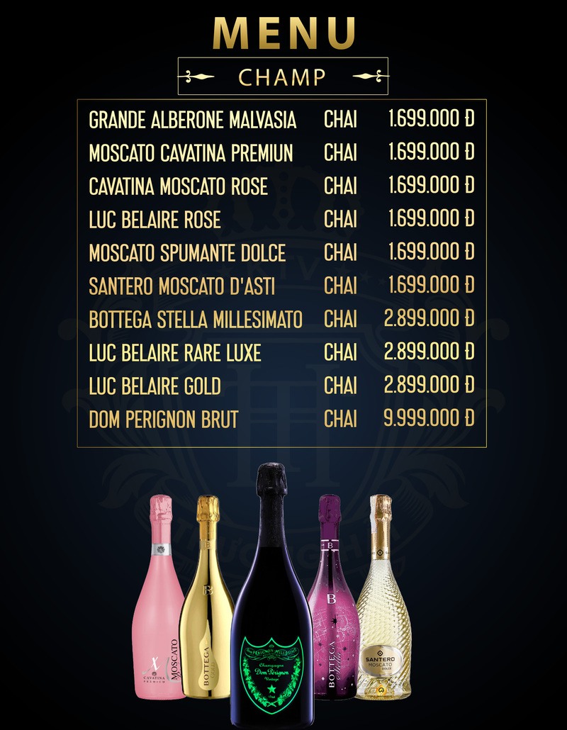 Menu champagne Thượng Hải KTV
