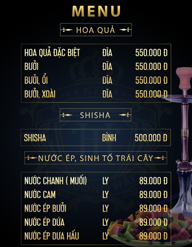 Menu hoa quả shisha nước ép Thượng Hải KTV