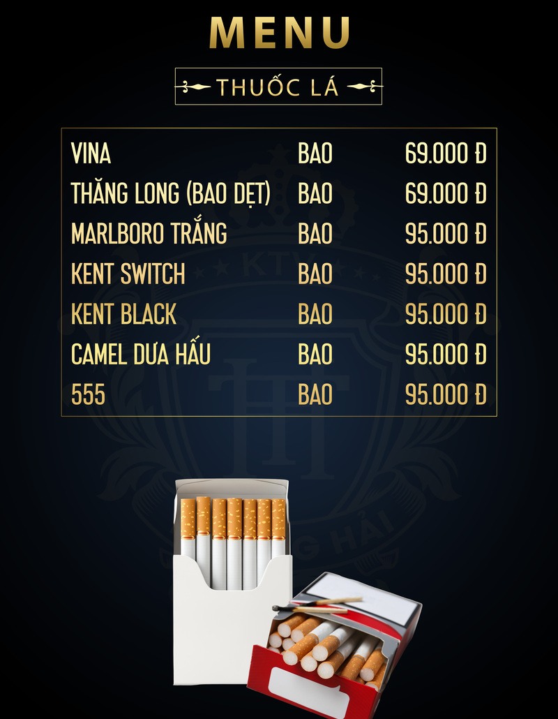 Menu thuốc lá Thượng Hải KTV