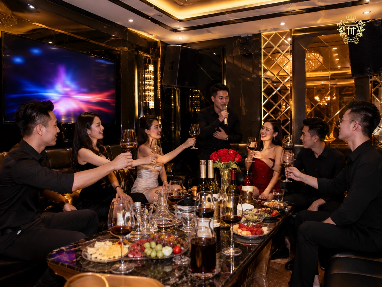 Sự kết hợp giữa rượu vang và âm nhạc trong phòng karaoke